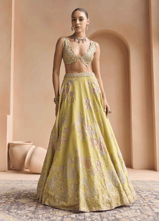 Citrus yellow embroidered lehenga set