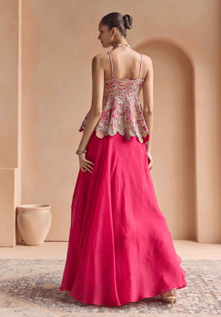 Cut ruby embroidered peplum and skirt set