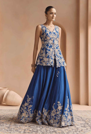 French navy embroidered peplum lehenga set