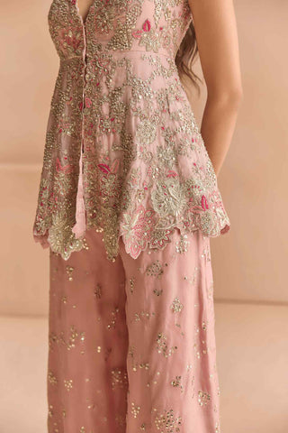 Camellia pink embroidered sharara with jacket