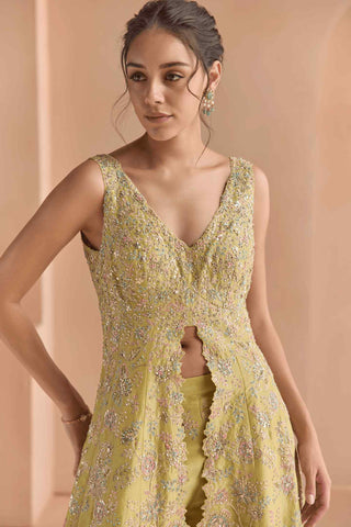 Citrus yellow embroidered sharara set