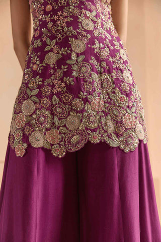 Aubergine embroidered sharara set