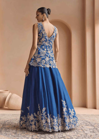French navy embroidered peplum lehenga set