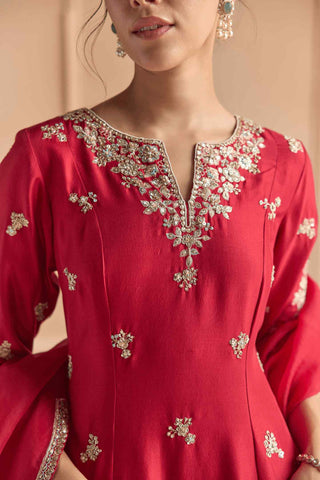 Cherry red embellished kurta set