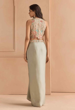 Mist blue embroidered top with skirt