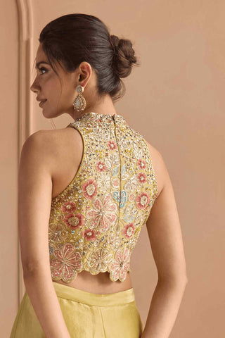Butter yellow embroidered top with skirt
