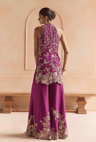 Aubergine embroidered sharara set