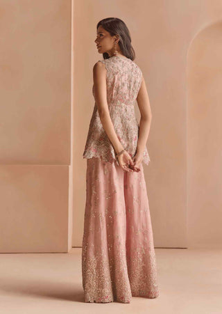 Camellia pink embroidered sharara with jacket