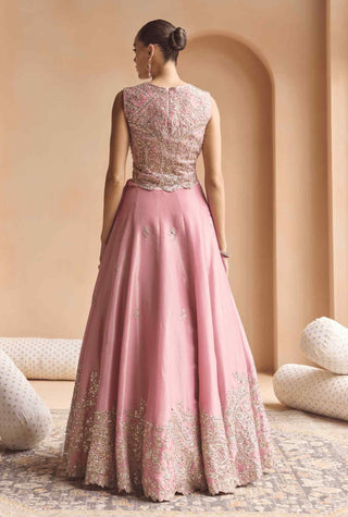 Soft berry embroidered tissue lehenga set