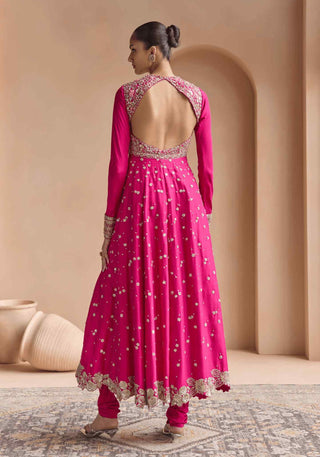 Scarlet embroidered anarkali set