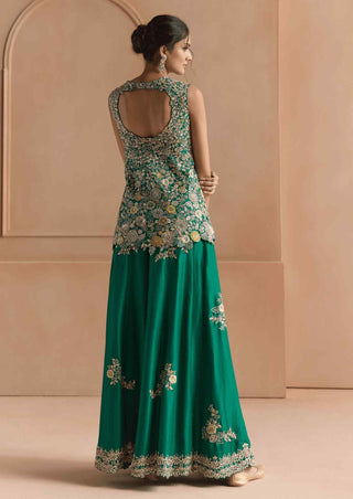 Jewel green embroidered peplum garara set