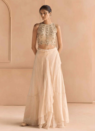 Beige champagne waterfall skirt with top