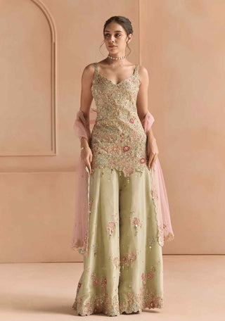 Sage embroidered sharara set