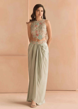 Mist blue embroidered top with skirt
