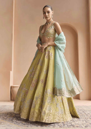 Citrus yellow embroidered lehenga set