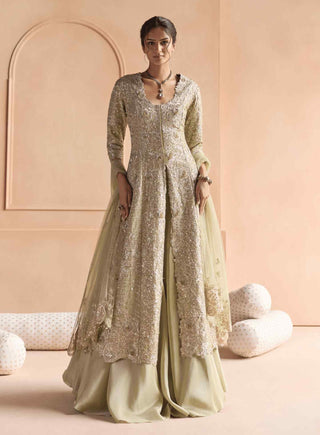 Sage embroidered jacket with garara set