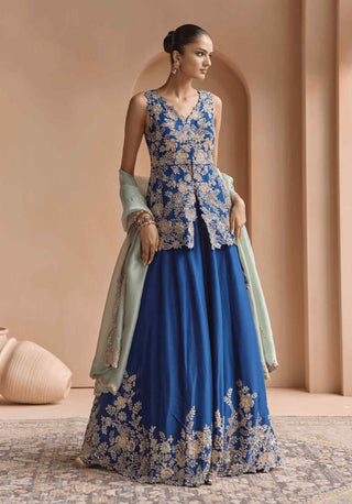 French navy embroidered peplum lehenga set