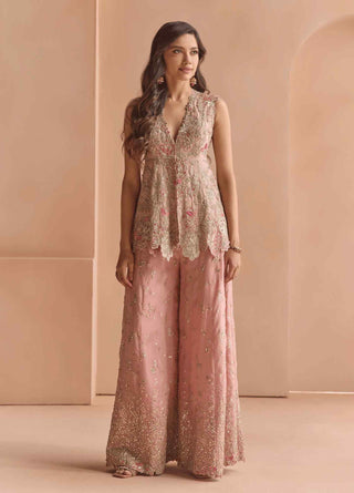 Camellia pink embroidered sharara with jacket