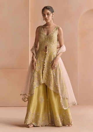 Citrus yellow embroidered sharara set