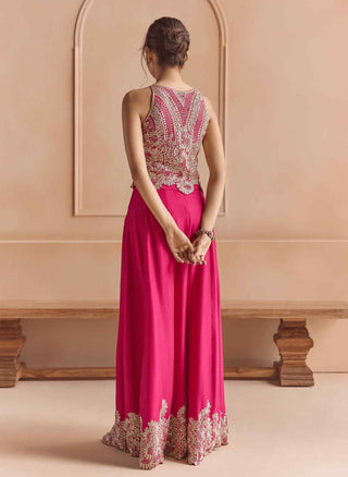 Scarlet embroidered top with flared garara