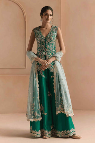 Jewel green embroidered peplum garara set
