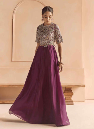 Aubergine embroidered top with skirt
