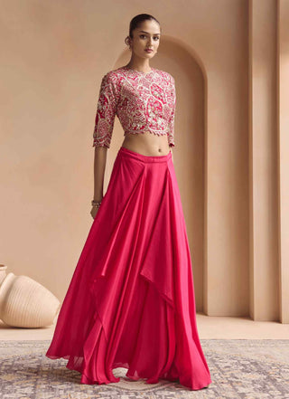 Scarlet pink top with skirt