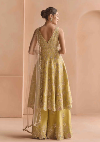 Citrus yellow embroidered sharara set