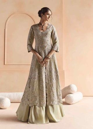 Sage embroidered jacket with garara set