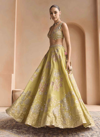 Citrus yellow embroidered lehenga set