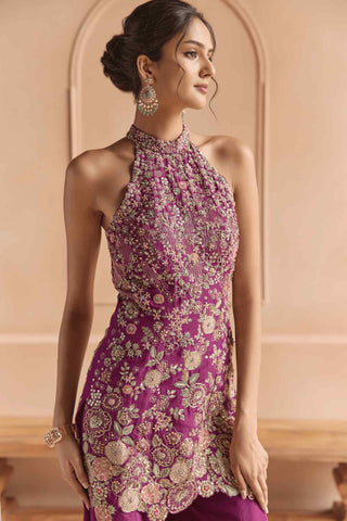 Aubergine embroidered sharara set