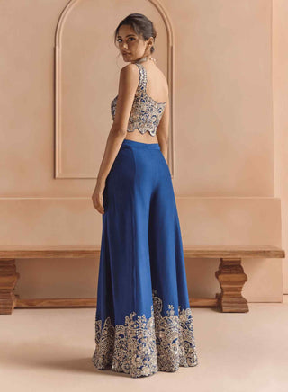 French navy embroidered top with garara