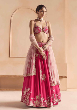 Cut ruby embroidered mulberry lehenga set
