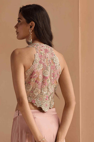 Skin rose embroidered top with skirt