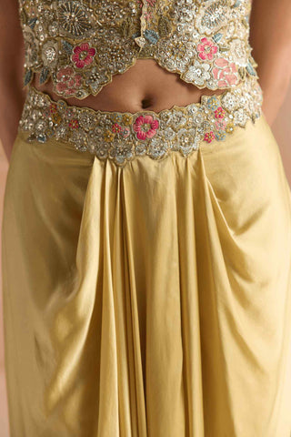 Butter yellow embroidered top with skirt