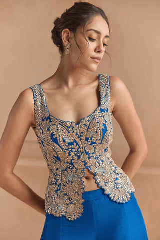 Jade blue embroidered top with garara