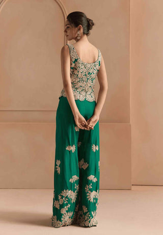 Jewel green embroidered top with garara