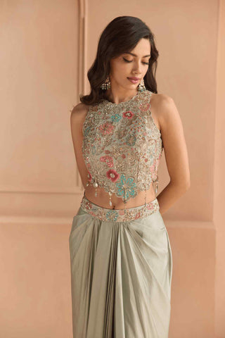 Mist blue embroidered top with skirt