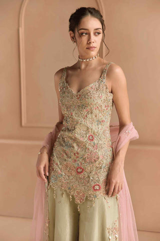 Sage embroidered sharara set