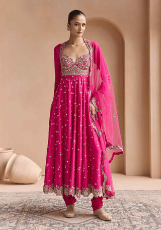 Scarlet embroidered anarkali set