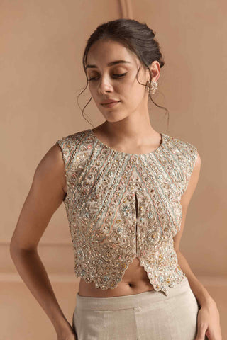 Platinum grey embroidered top with flared garara