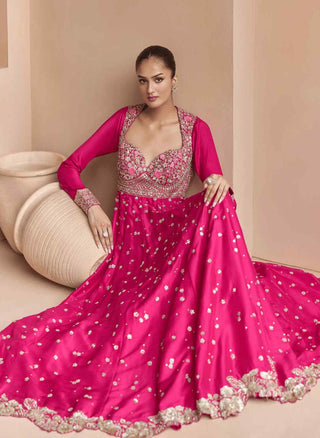 Scarlet embroidered anarkali set