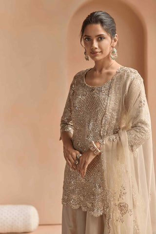 Beige champagne tissue sharara set