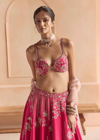 Cut ruby embroidered mulberry lehenga set