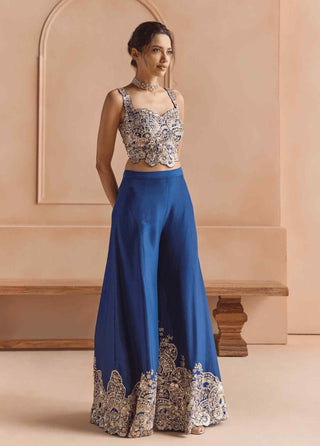 French navy embroidered top with garara