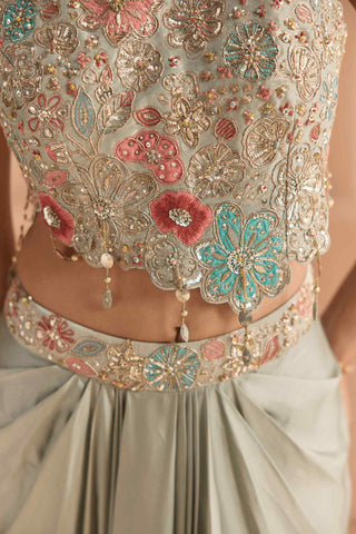 Mist blue embroidered top with skirt