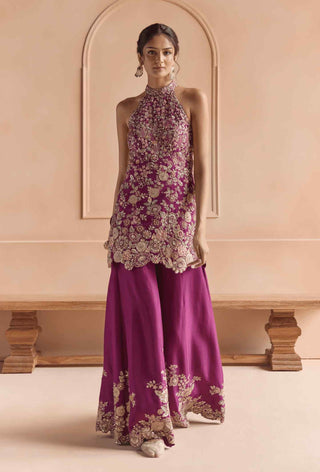 Aubergine embroidered sharara set