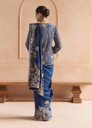 French navy saree set with jacket