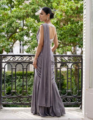 Perle grey pre-stitched sari with halter blouse