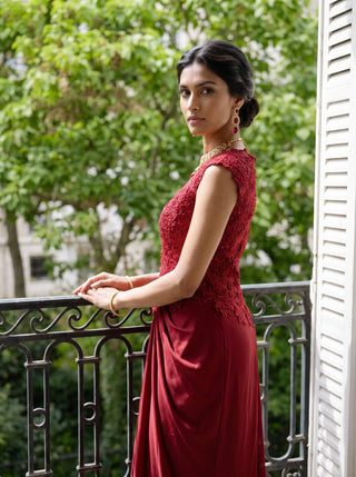 Scarlett maroon top and dhoti set